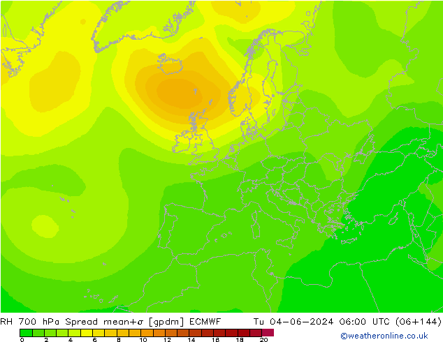 RH 700 hPa Spread ECMWF Tu 04.06.2024 06 UTC