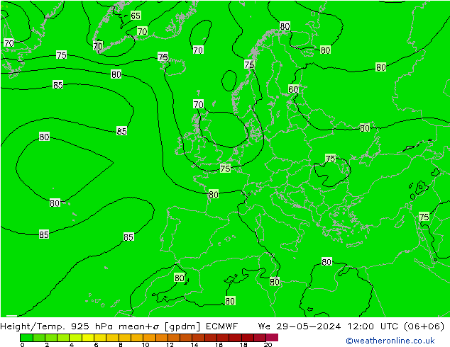 Geop./Temp. 925 hPa ECMWF mié 29.05.2024 12 UTC