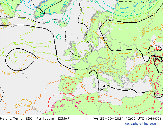 Géop./Temp. 850 hPa ECMWF mer 29.05.2024 12 UTC