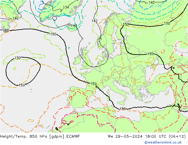 Height/Temp. 850 hPa ECMWF Qua 29.05.2024 18 UTC