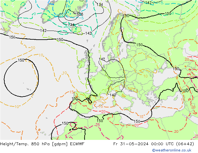 Géop./Temp. 850 hPa ECMWF ven 31.05.2024 00 UTC