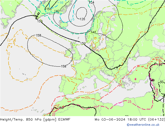 Height/Temp. 850 hPa ECMWF pon. 03.06.2024 18 UTC