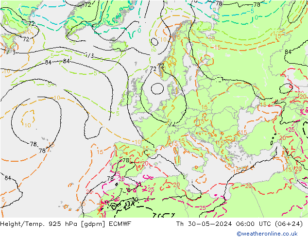 Height/Temp. 925 гПа ECMWF чт 30.05.2024 06 UTC