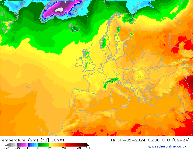 Sıcaklık Haritası (2m) ECMWF Per 30.05.2024 06 UTC