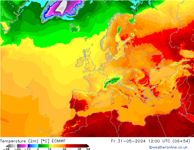 карта температуры ECMWF пт 31.05.2024 12 UTC