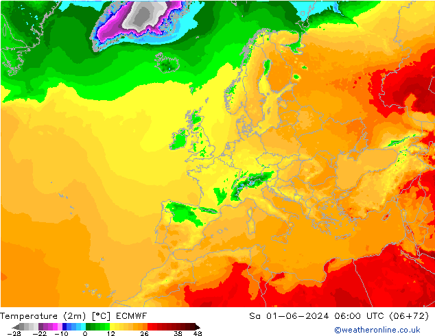 Temperatura (2m) ECMWF Sáb 01.06.2024 06 UTC
