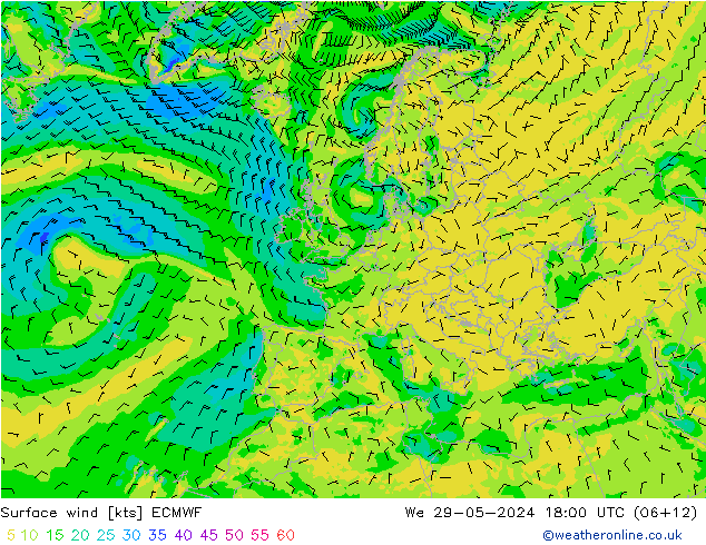 Surface wind ECMWF We 29.05.2024 18 UTC