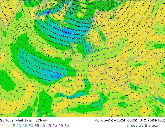 Rüzgar 10 m ECMWF Pzt 03.06.2024 06 UTC