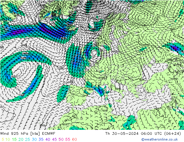 Wind 925 hPa ECMWF Do 30.05.2024 06 UTC