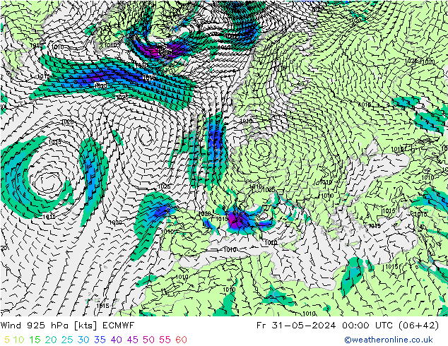 Wind 925 hPa ECMWF Fr 31.05.2024 00 UTC