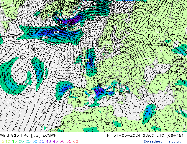 Wind 925 hPa ECMWF vr 31.05.2024 06 UTC