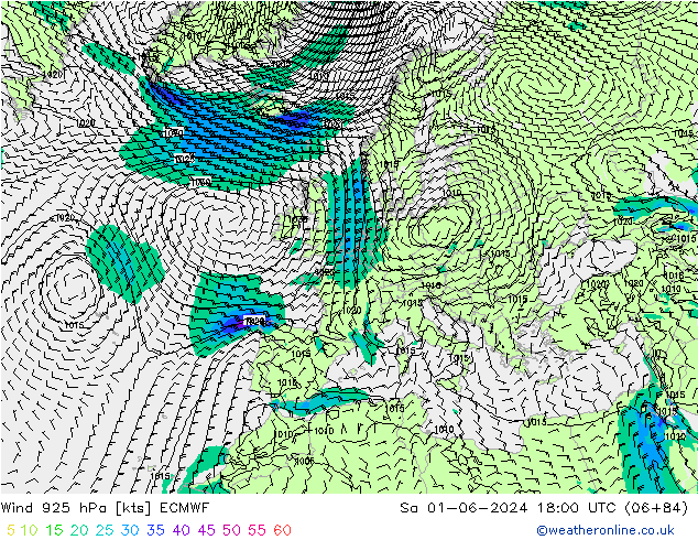 Wind 925 hPa ECMWF Sa 01.06.2024 18 UTC