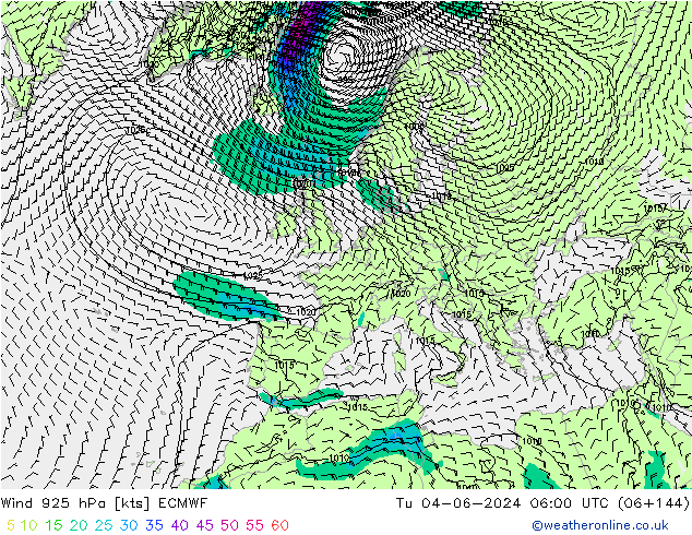 wiatr 925 hPa ECMWF wto. 04.06.2024 06 UTC