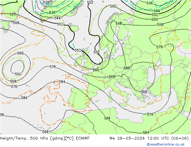 Height/Temp. 500 hPa ECMWF We 29.05.2024 12 UTC