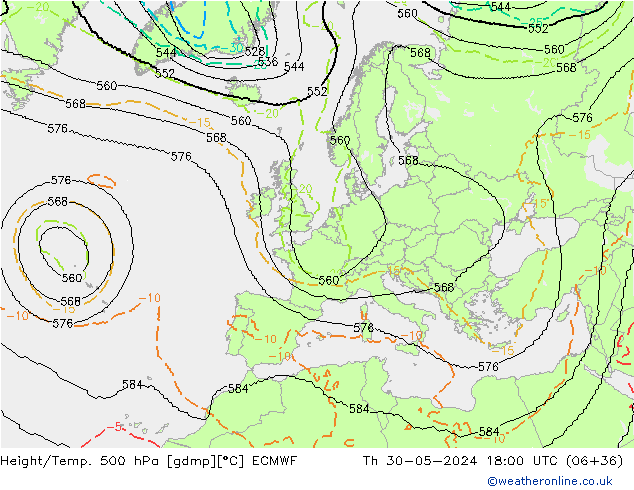 Hoogte/Temp. 500 hPa ECMWF do 30.05.2024 18 UTC