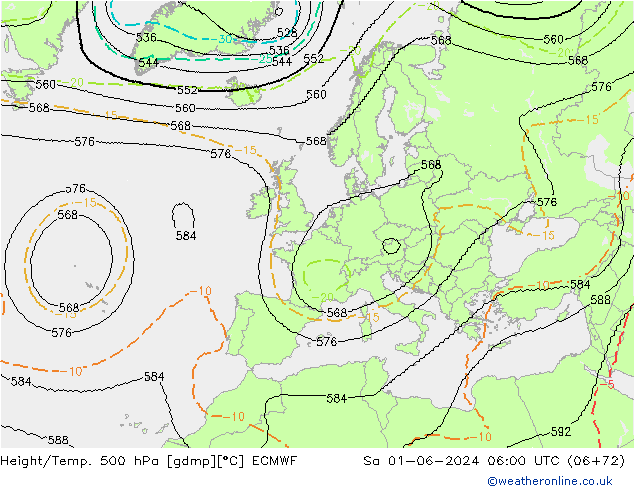 Height/Temp. 500 hPa ECMWF Sa 01.06.2024 06 UTC