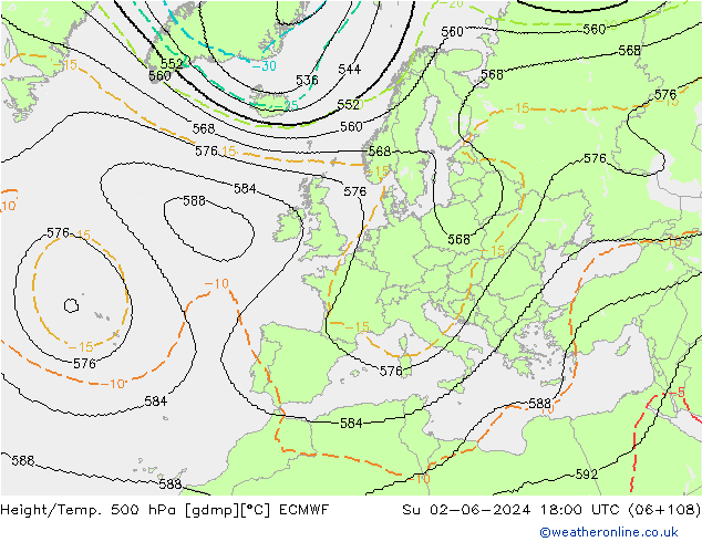 Yükseklik/Sıc. 500 hPa ECMWF Paz 02.06.2024 18 UTC