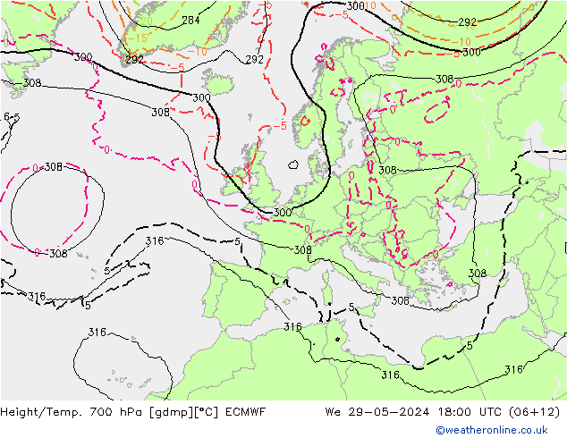 Géop./Temp. 700 hPa ECMWF mer 29.05.2024 18 UTC