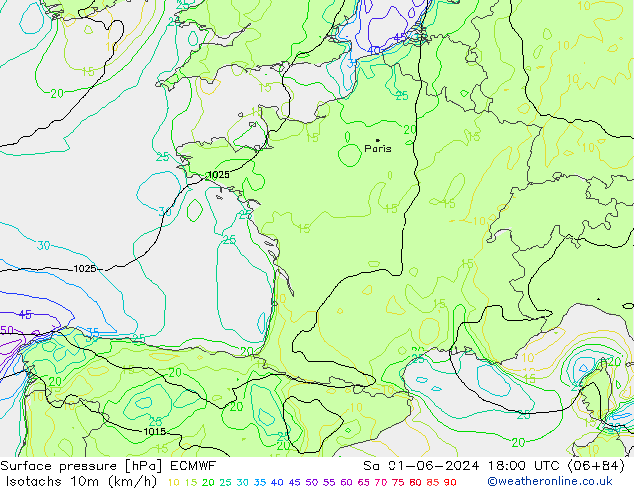 Eşrüzgar Hızları (km/sa) ECMWF Cts 01.06.2024 18 UTC