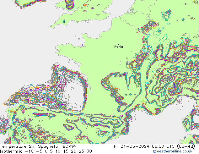 Temperatuurkaart Spaghetti ECMWF vr 31.05.2024 06 UTC