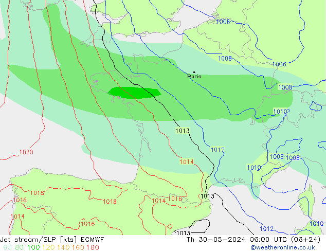 Jet stream/SLP ECMWF Čt 30.05.2024 06 UTC