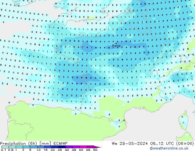 осадки (6h) ECMWF ср 29.05.2024 12 UTC