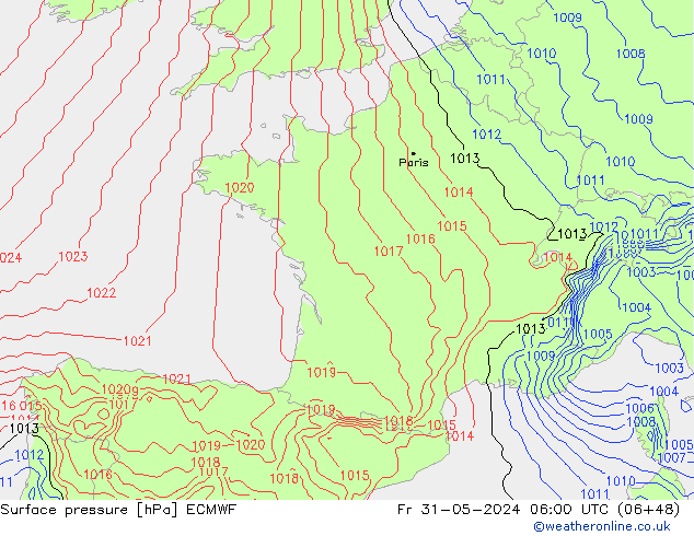 Luchtdruk (Grond) ECMWF vr 31.05.2024 06 UTC