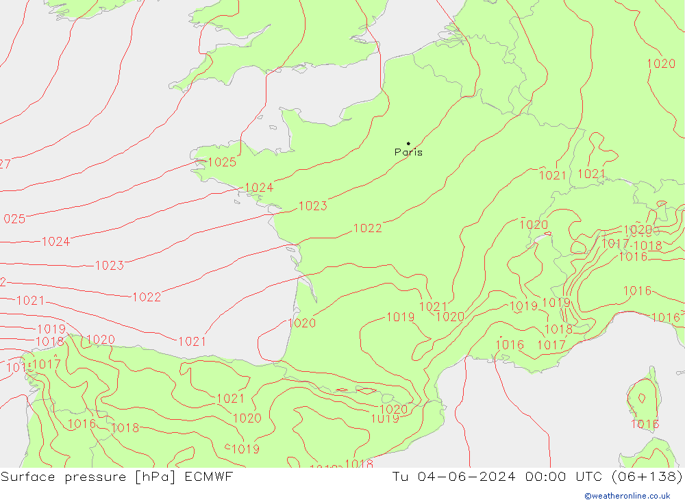 Yer basıncı ECMWF Sa 04.06.2024 00 UTC