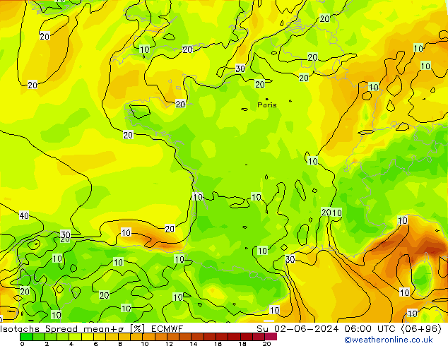 Isotachs Spread ECMWF Вс 02.06.2024 06 UTC