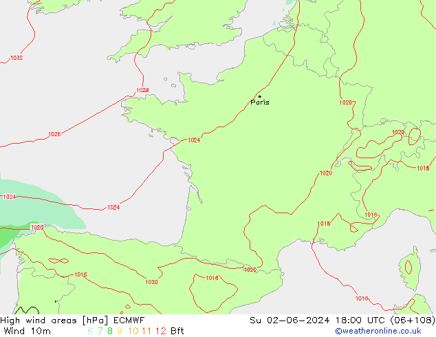 High wind areas ECMWF Ne 02.06.2024 18 UTC