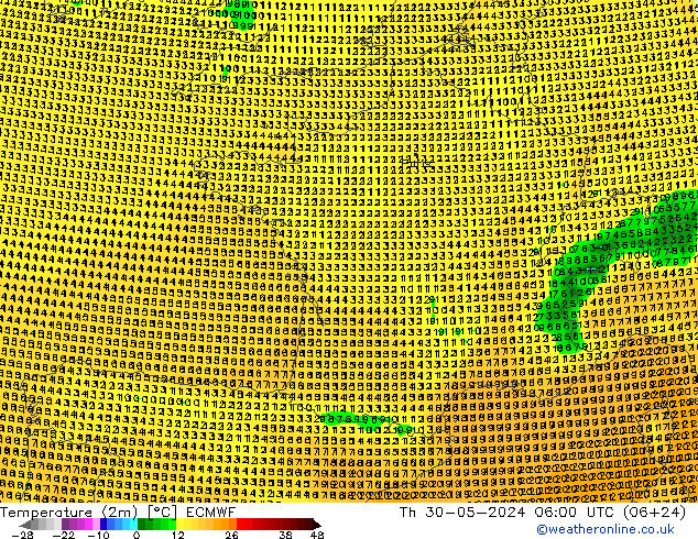 Temperatura (2m) ECMWF gio 30.05.2024 06 UTC