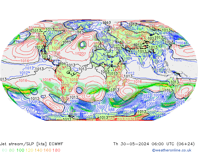 Jet stream/SLP ECMWF Čt 30.05.2024 06 UTC