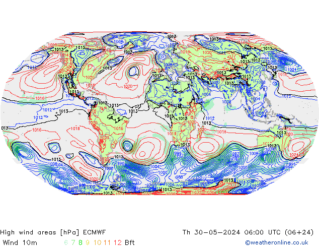 High wind areas ECMWF jue 30.05.2024 06 UTC