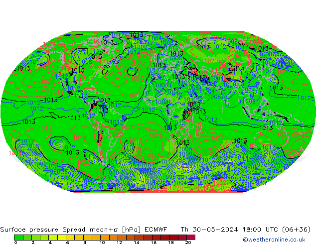 Luchtdruk op zeeniveau Spread ECMWF do 30.05.2024 18 UTC