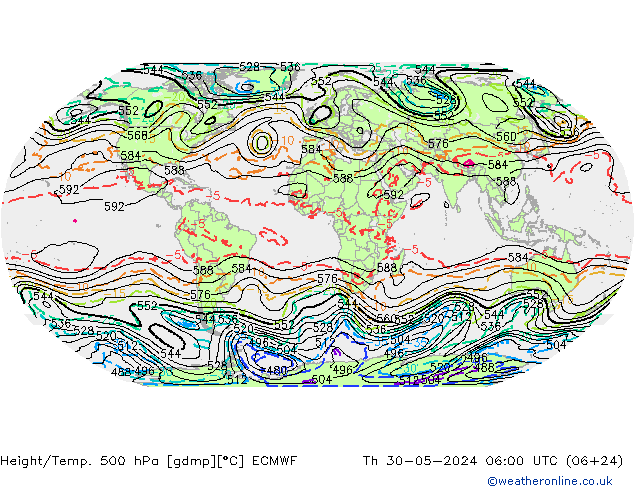 Height/Temp. 500 hPa ECMWF czw. 30.05.2024 06 UTC