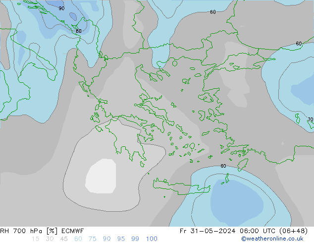 RH 700 hPa ECMWF Sex 31.05.2024 06 UTC