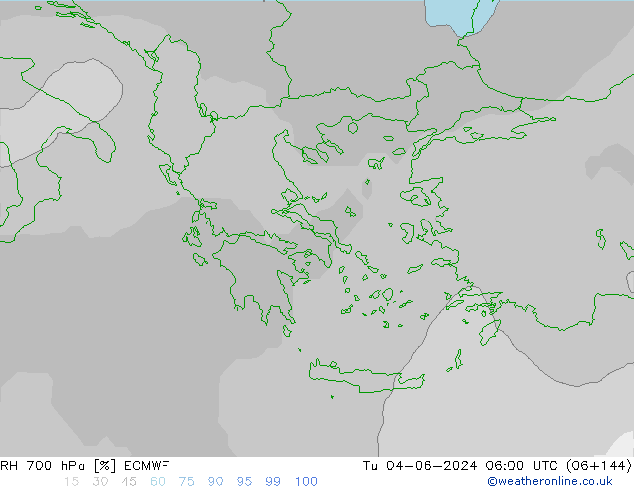 Humedad rel. 700hPa ECMWF mar 04.06.2024 06 UTC