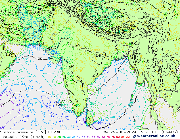 Isotachs (kph) ECMWF ср 29.05.2024 12 UTC