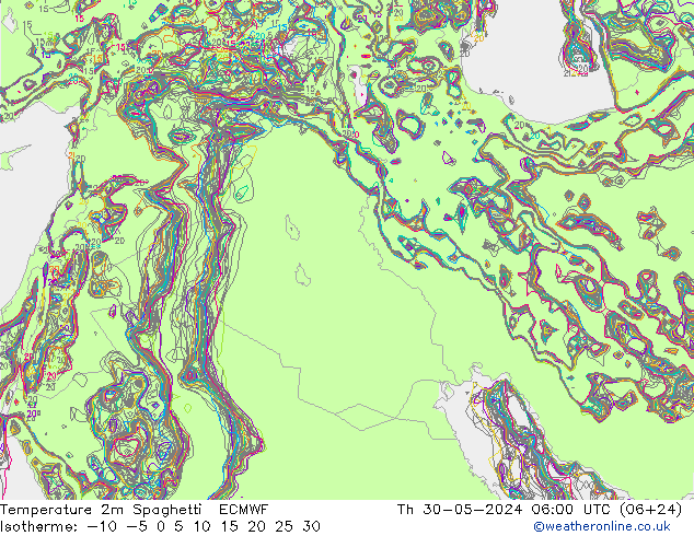 mapa temperatury 2m Spaghetti ECMWF czw. 30.05.2024 06 UTC