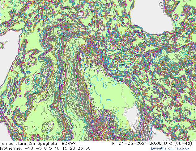 Temperature 2m Spaghetti ECMWF Fr 31.05.2024 00 UTC