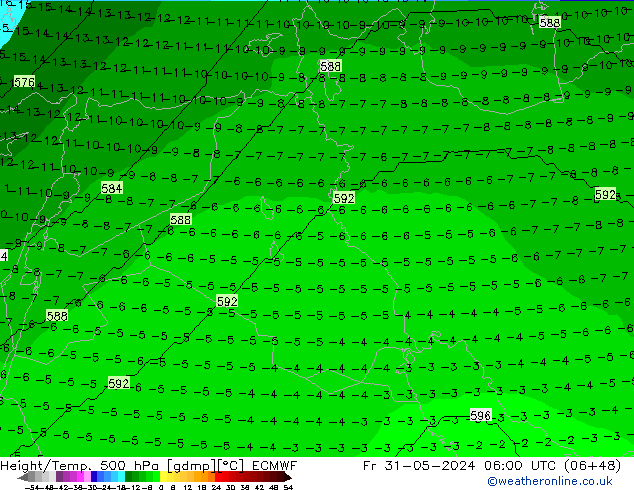 Yükseklik/Sıc. 500 hPa ECMWF Cu 31.05.2024 06 UTC