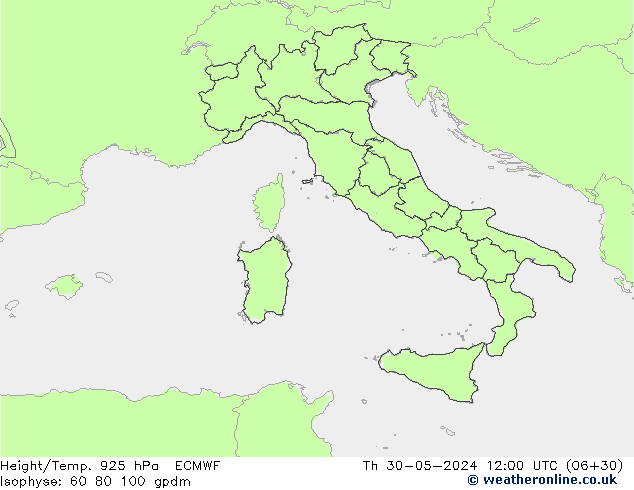 Height/Temp. 925 hPa ECMWF Th 30.05.2024 12 UTC