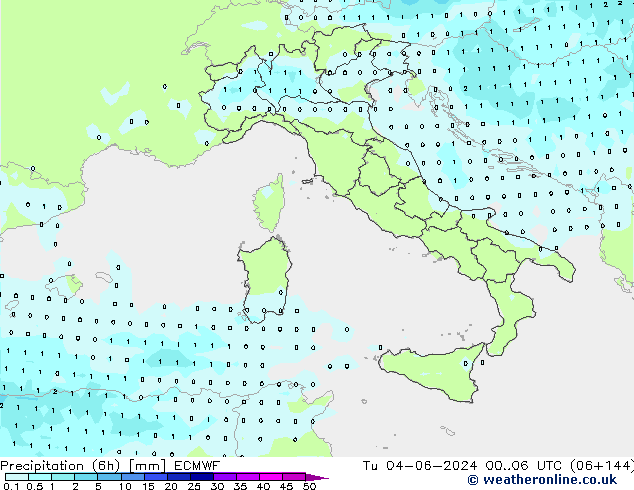 Precipitazione (6h) ECMWF mar 04.06.2024 06 UTC