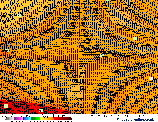 Height/Temp. 925 hPa ECMWF We 29.05.2024 12 UTC