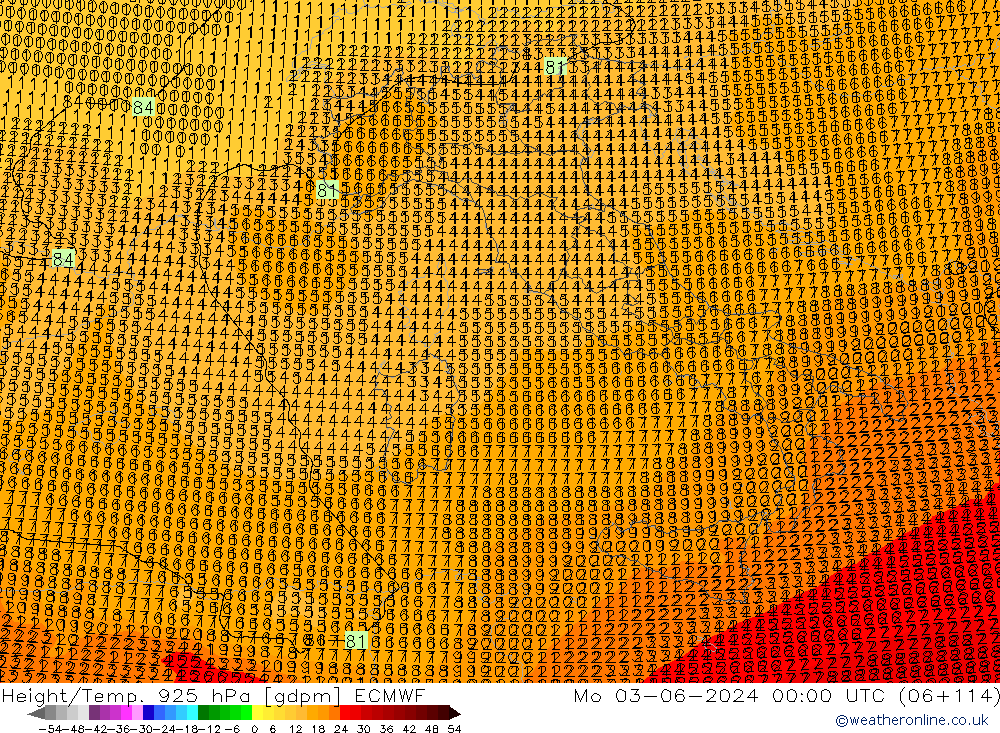 Height/Temp. 925 hPa ECMWF Mo 03.06.2024 00 UTC