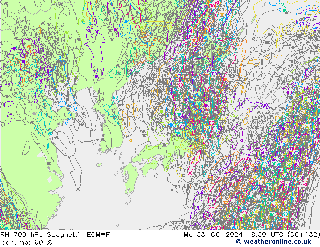 RH 700 hPa Spaghetti ECMWF Mo 03.06.2024 18 UTC