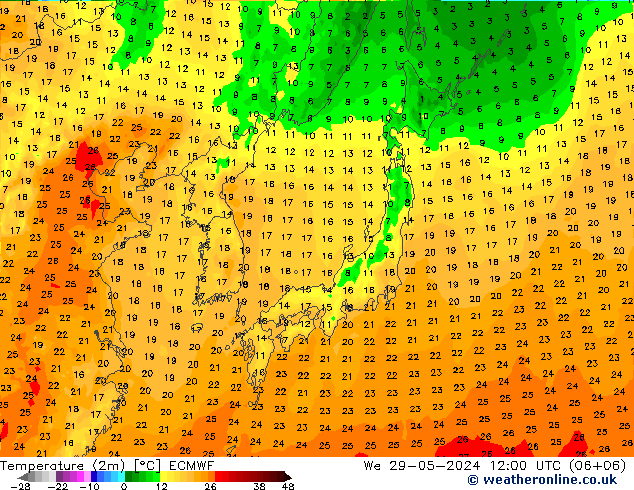 карта температуры ECMWF ср 29.05.2024 12 UTC