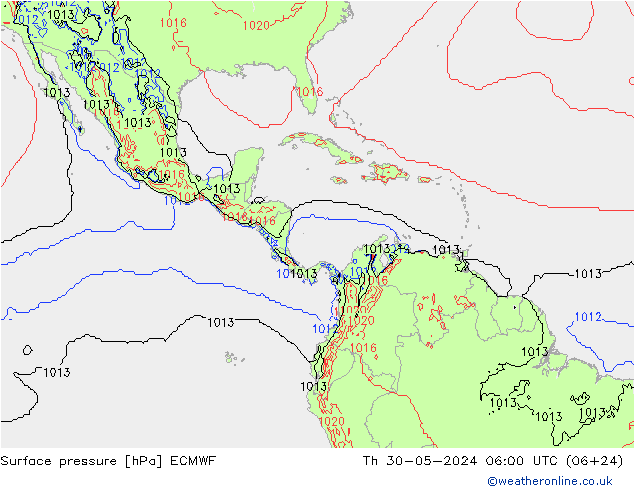 Pressione al suolo ECMWF gio 30.05.2024 06 UTC