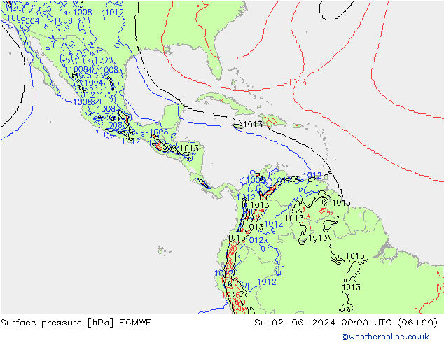 Pressione al suolo ECMWF dom 02.06.2024 00 UTC