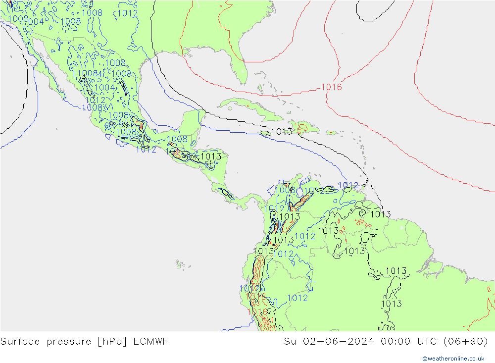 Atmosférický tlak ECMWF Ne 02.06.2024 00 UTC